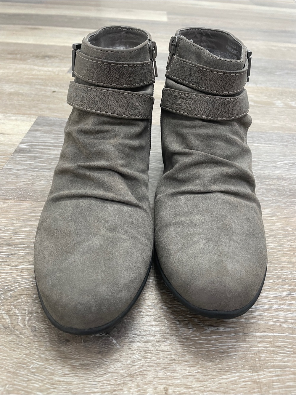 Madeline Slip On Buckle Trim Zip Sides Grey Bootie 8 1/2